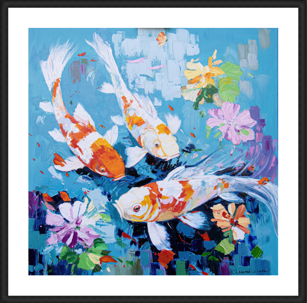 A Pond in Bloom Framed 24" x 24" Wood Black 2" Mat