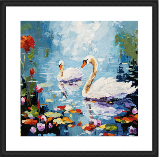A Silent Glide Framed Wood Black 16" x 16" with 2" mat