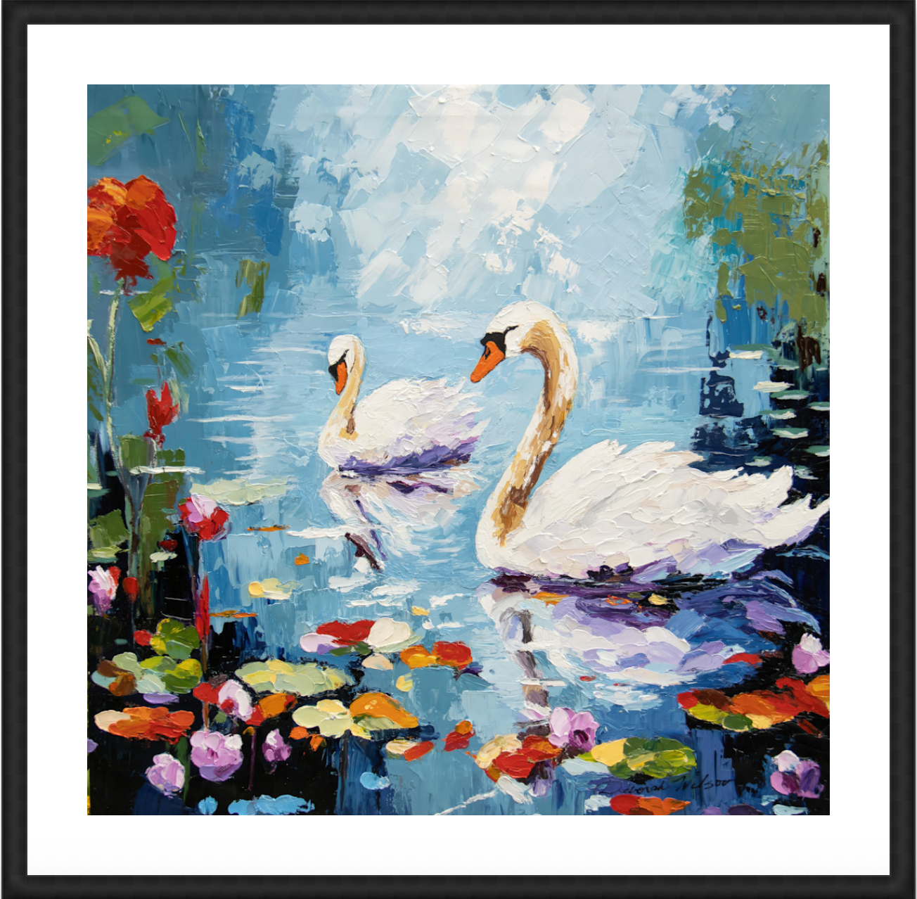 A Silent Glide Framed Wood Black 24" x 24" with 2" mat