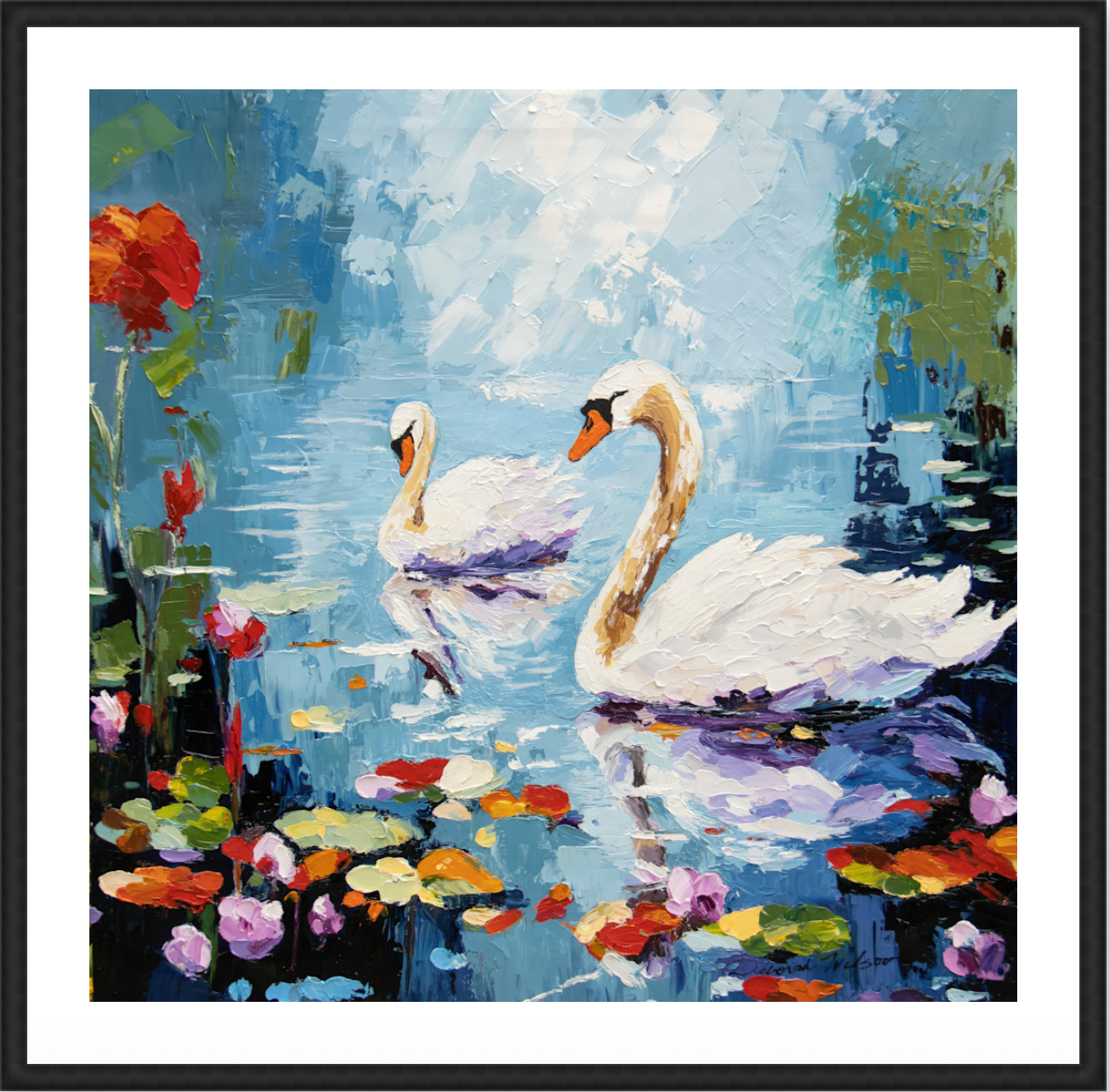 A Silent Glide Framed Wood Black 30" x 30" with 2" mat