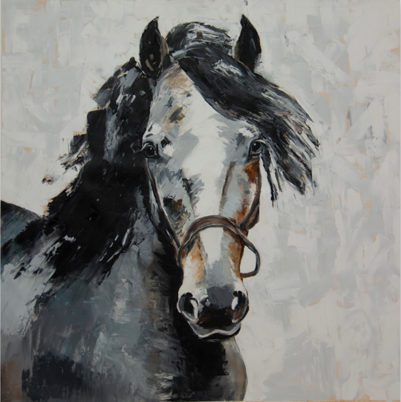 Artistic depiction of two horses on a textured gray background