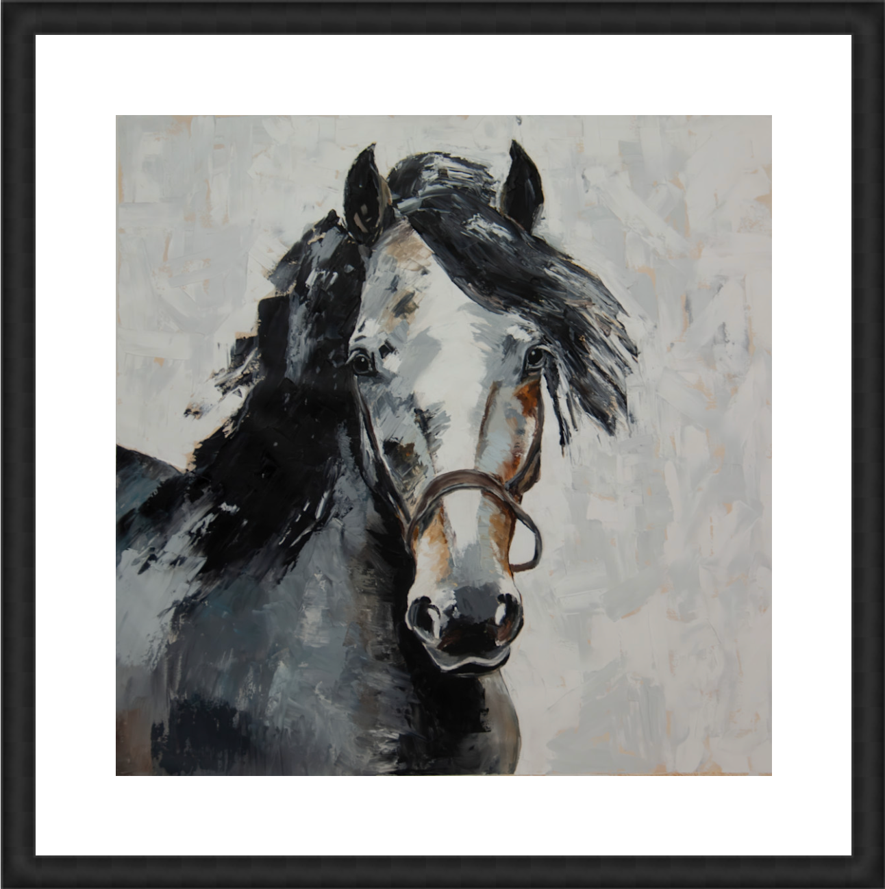 Equestrian_Essence_Framed Wood Black w/2" Mat 16" x 16"