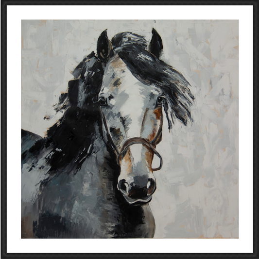 Equestrian_Essence_ Framed Wood Black w/2" Mat 30" x 30"