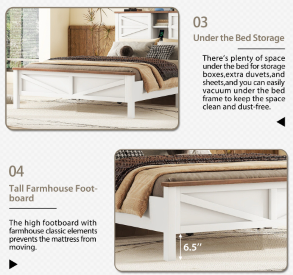 Grayson Full Size Rustic Wood Bed with Charging Station feature 2