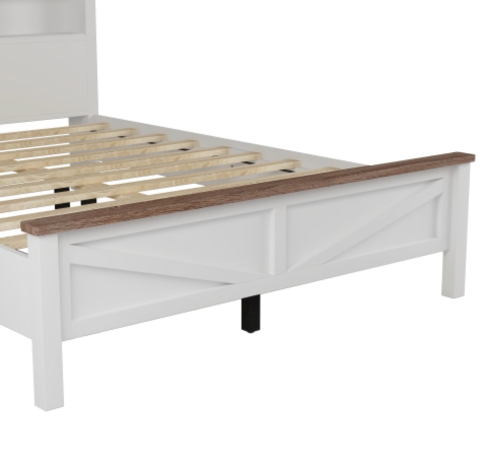 Grayson Full Size Rustic Wood Bed with Charging Station Footboard