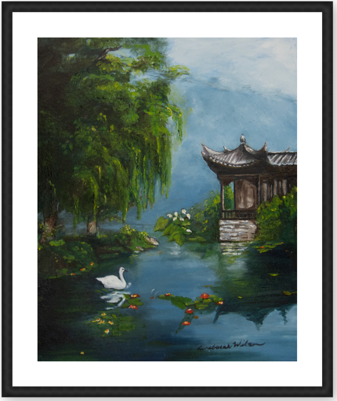 Harmony on the Pond Framed in Black Wood with 2 Mat 12"x15"