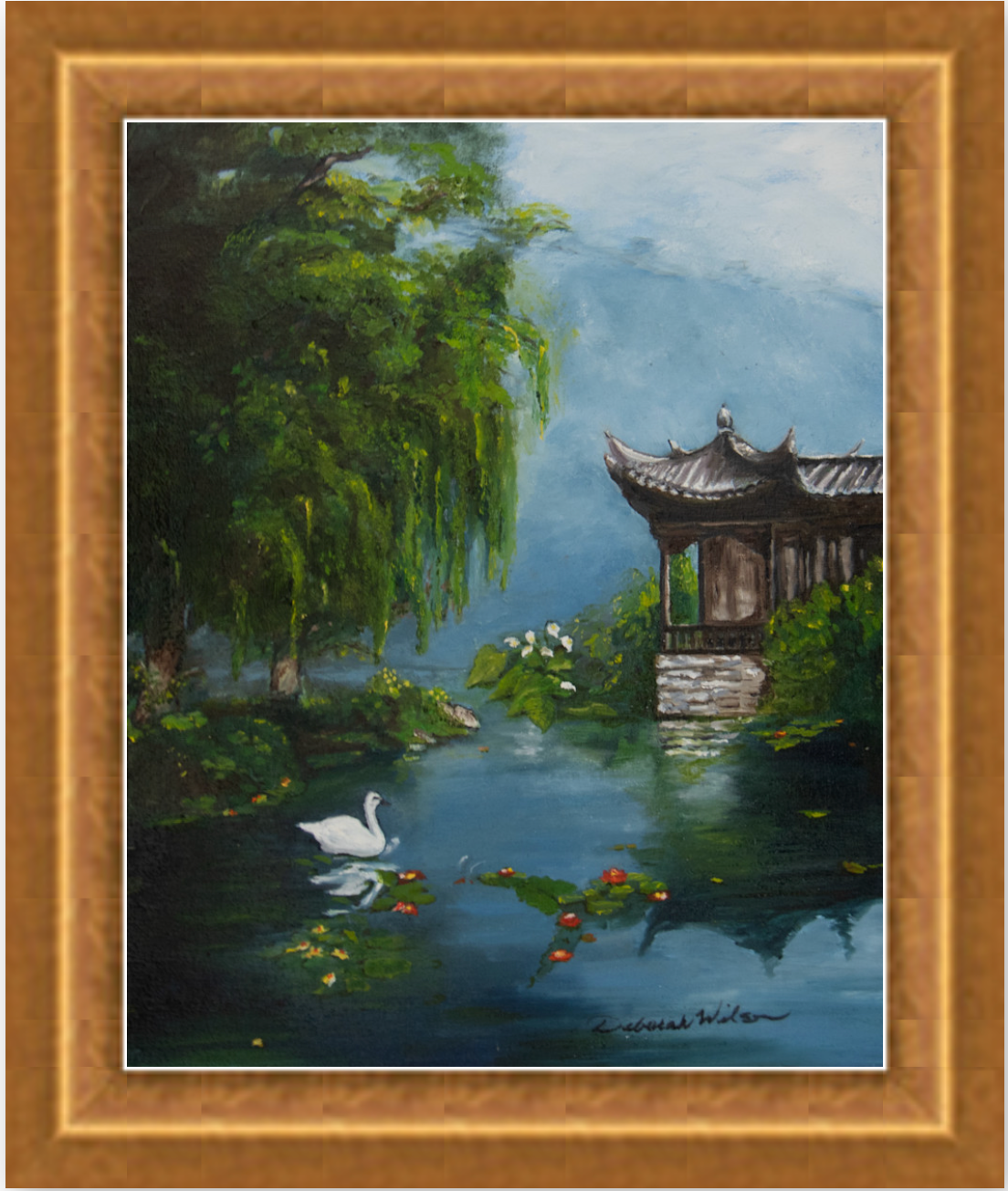 Harmony on the Pond Canvas Framed in Gold Wood 16" x 20"