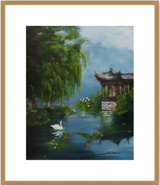 Harmony on the Pond Framed in Gold Wood with 2 Mat 20"x25"