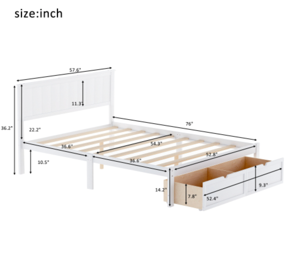 Meadowbrook Full Bed with DrawerMeasurements