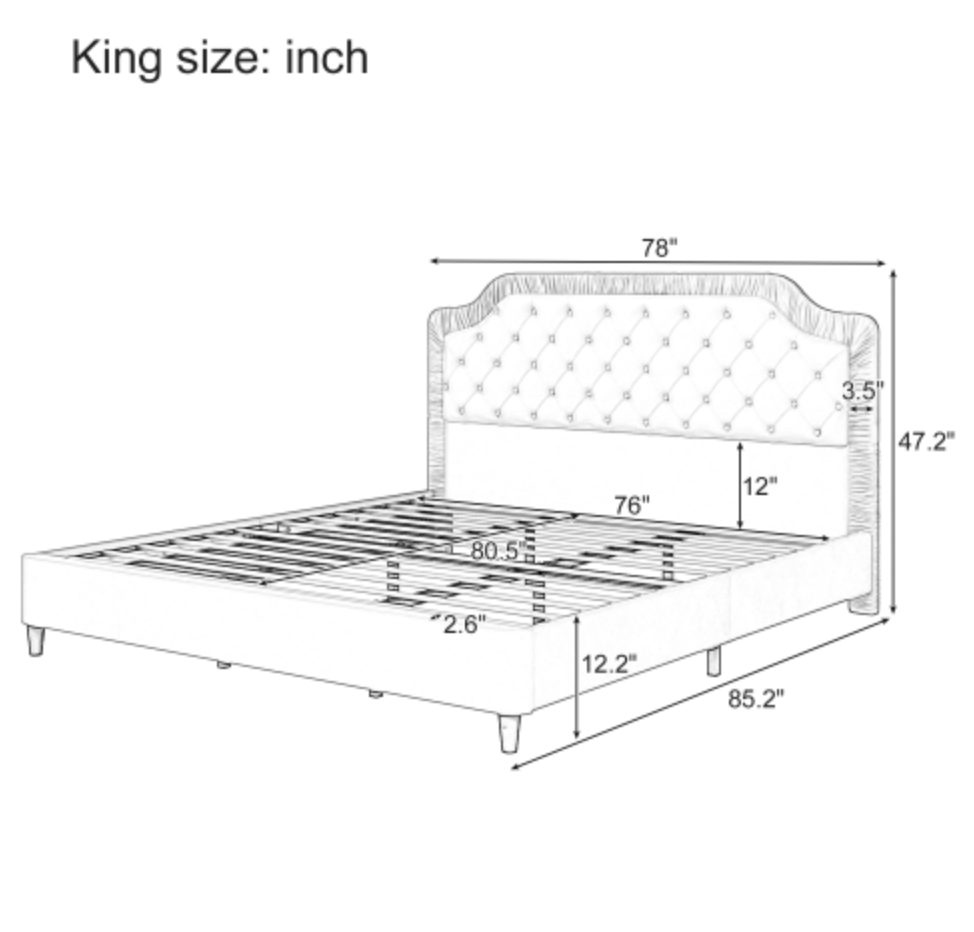 Morganton King Size Upholstered Bed Measurements