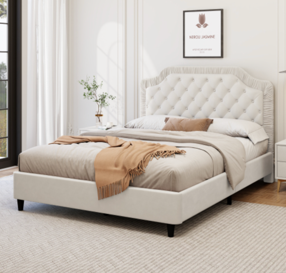 Morganton King Size Upholstered Bed White Room and Walls