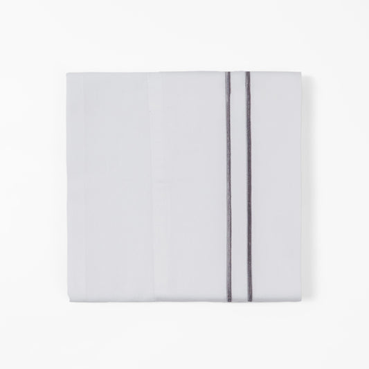 White pillowcase with a thin gray stripe on a white background