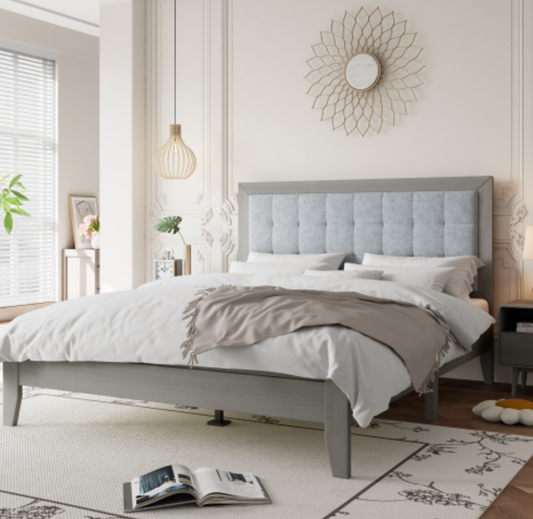 Christopher Knight Solid Wood Platform Upholstered Headboard King Bed