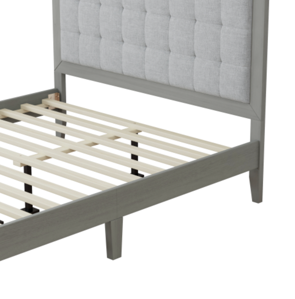 Hampton Gray Solid Wood  Upholstered Headboard Queen Bed