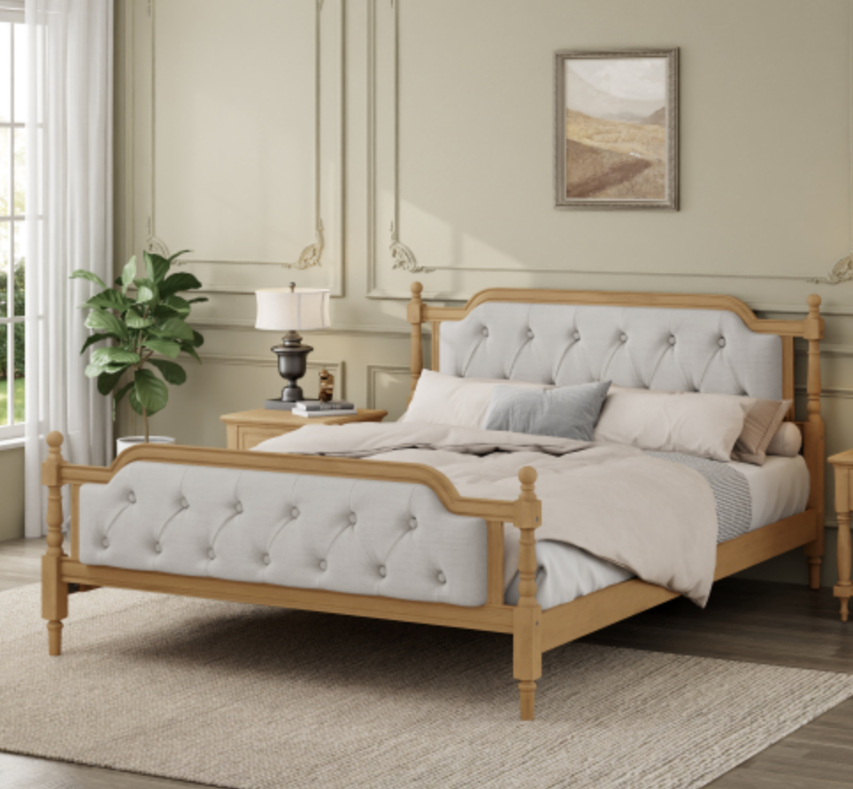 King Bed Versailles Haven Walnut Upholstered Wooden