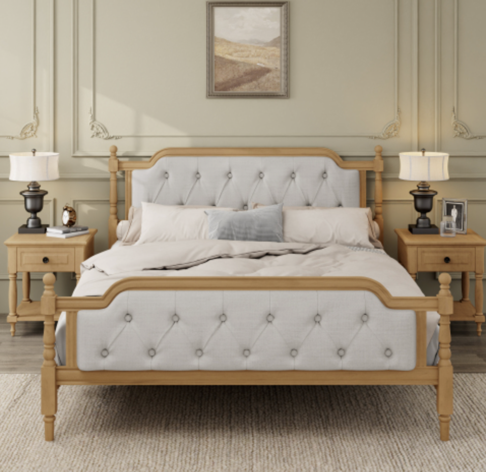 King Bed Versailles Haven Walnut Upholstered Wooden