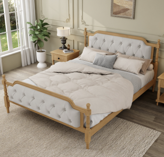 King Bed Versailles Haven Walnut Upholstered Wooden