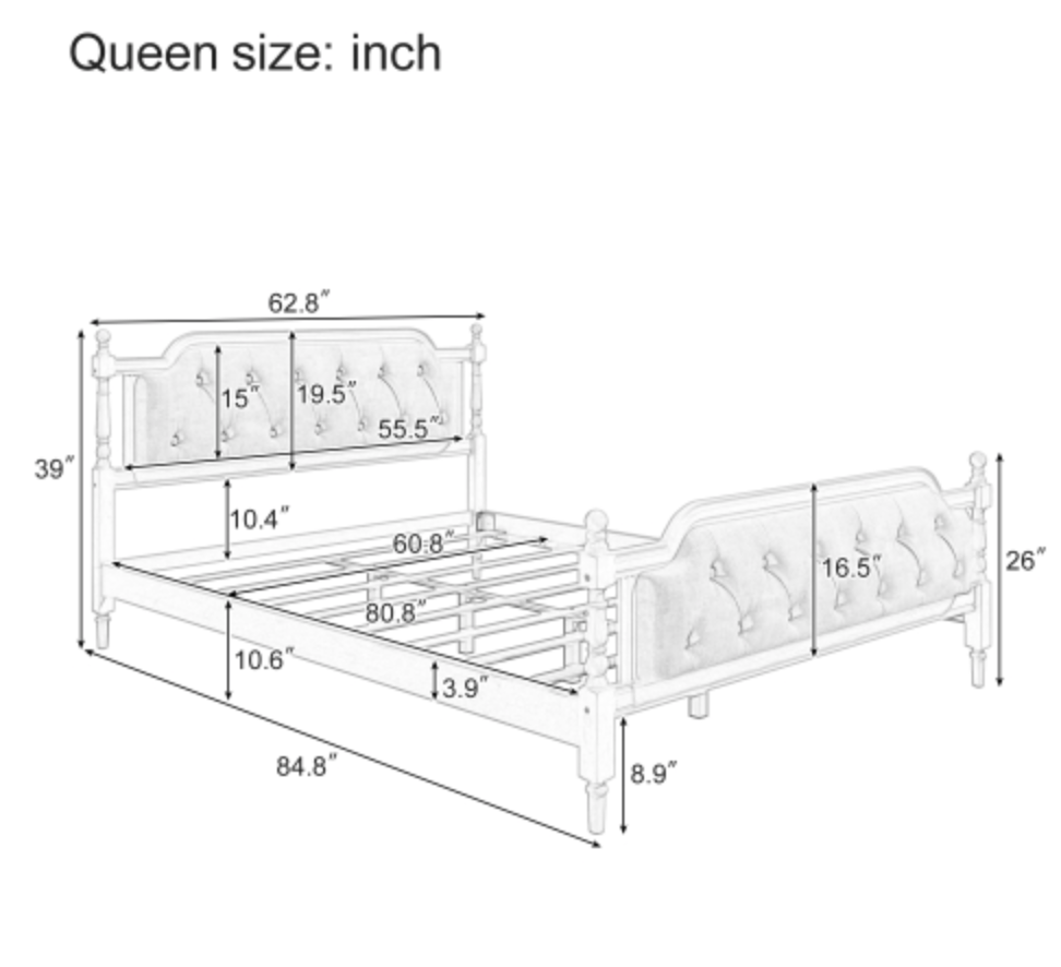 Queen Bed Versailles Haven Upholstered Walnut Wood Queen Bed