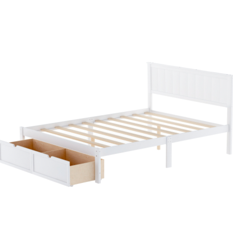 "Meadowbrook" Wooden Country Platform Full Size Bed With Drawer