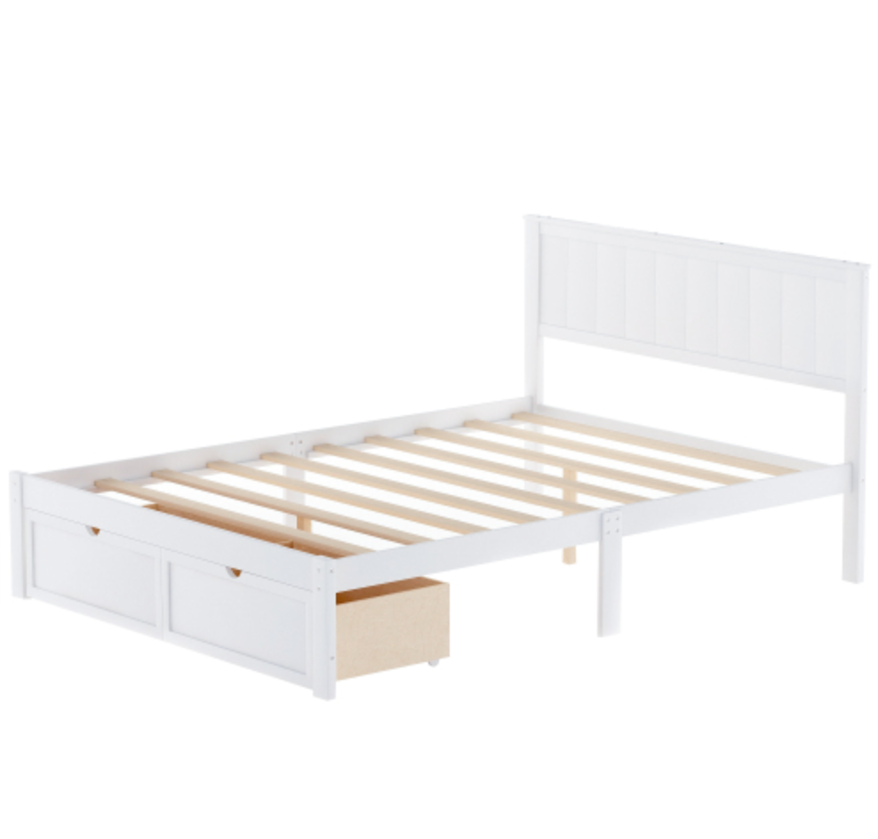 "Meadowbrook" Wooden Country Platform Full Size Bed With Drawer