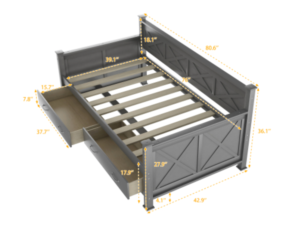 The Magnolia Homestead Twin Storage Daybed Bed Gray