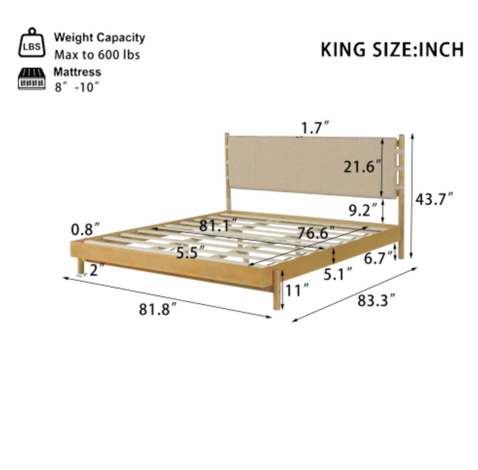 The Jenifer Premium Rubber Wood Walnut Platform Queen Bed