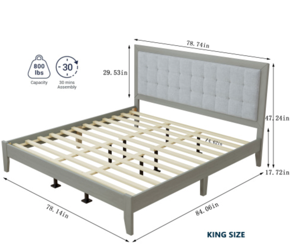 Christopher Knight Solid Wood Platform Upholstered Headboard King Bed