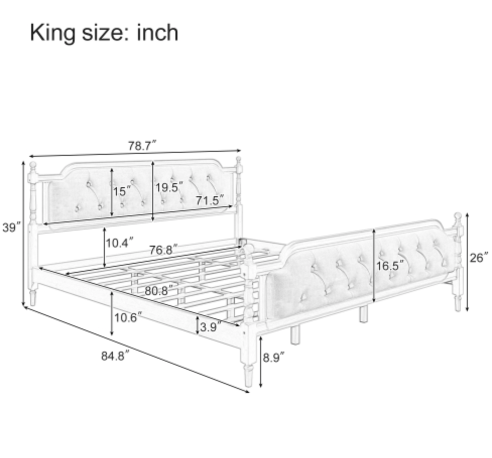 King Bed Versailles Haven Walnut Upholstered Wooden