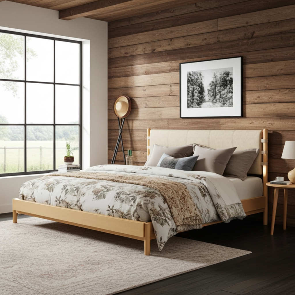 The Jenifer Premium Rubber Wood Walnut Platform Queen Bed Beige