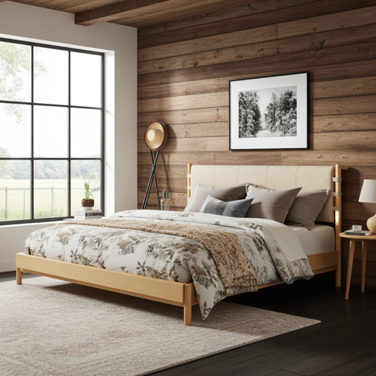The Jenifer Premium Rubber Wood Walnut Platform Queen Bed Beige