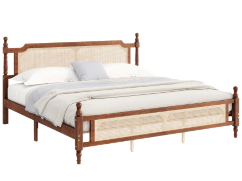 "The Carolina" Rattan King Size Bed Walnut  No Background