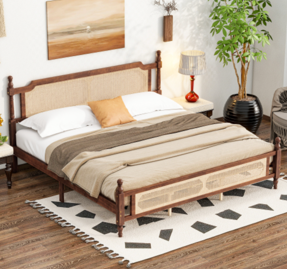 "The Carolina" Rattan King Size Bed Walnut Top View
