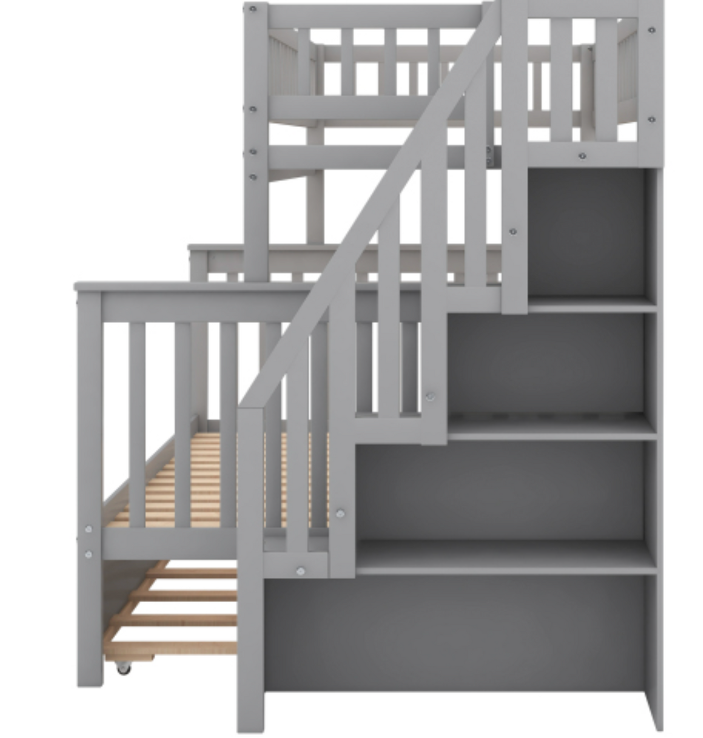 The "Dream Weaver" Twin Over Full Bunk Bed with Trundle End Gray View