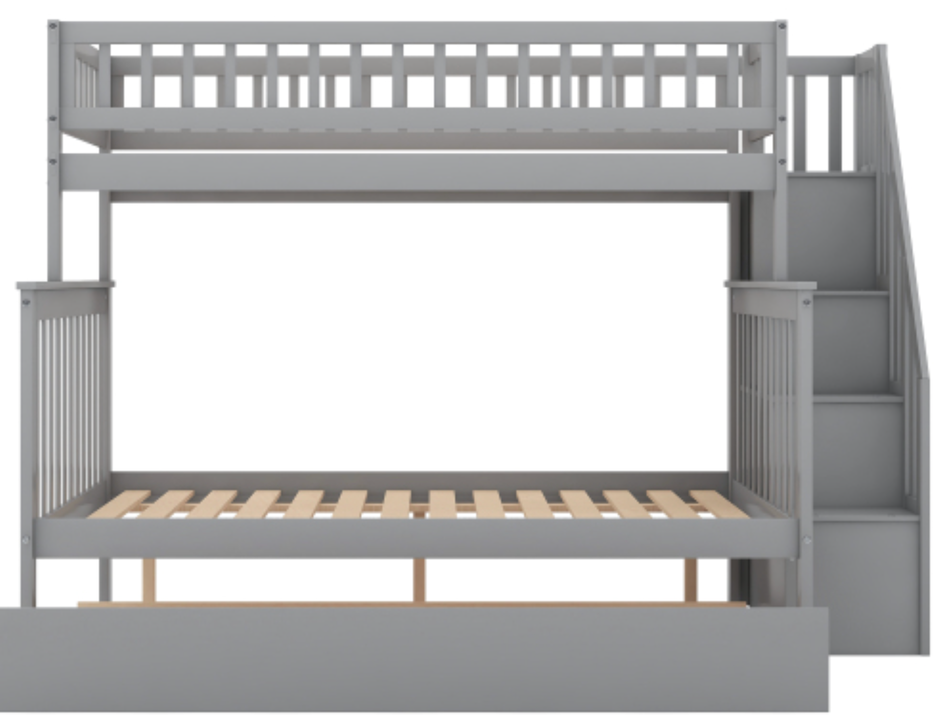 The "Dream Weaver" Twin Over Full Bunk Bed with Trundle Full Gray View