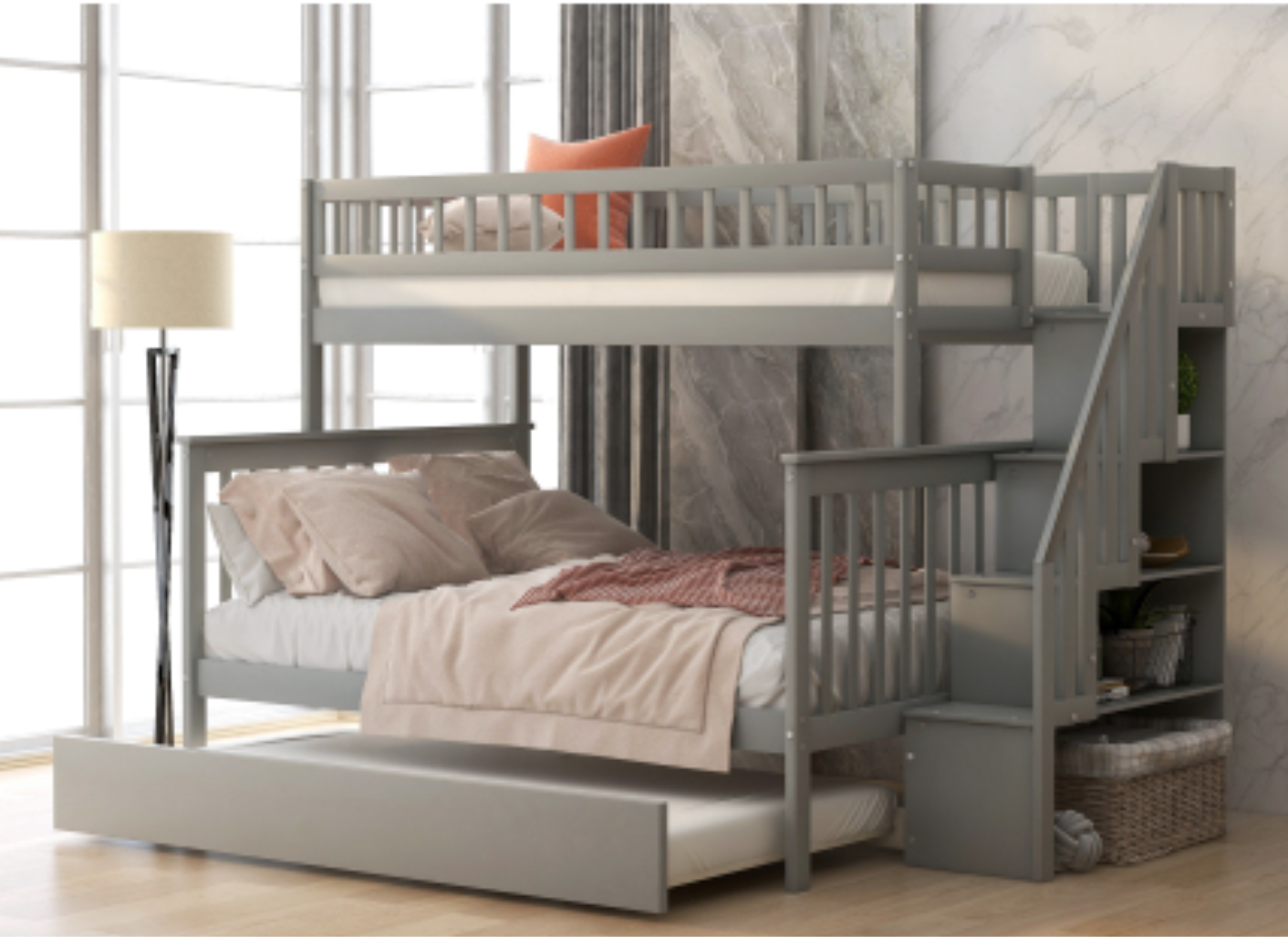 The "Dream Weaver" Twin Over Full Bunk Bed with Trundle Full Side Step View