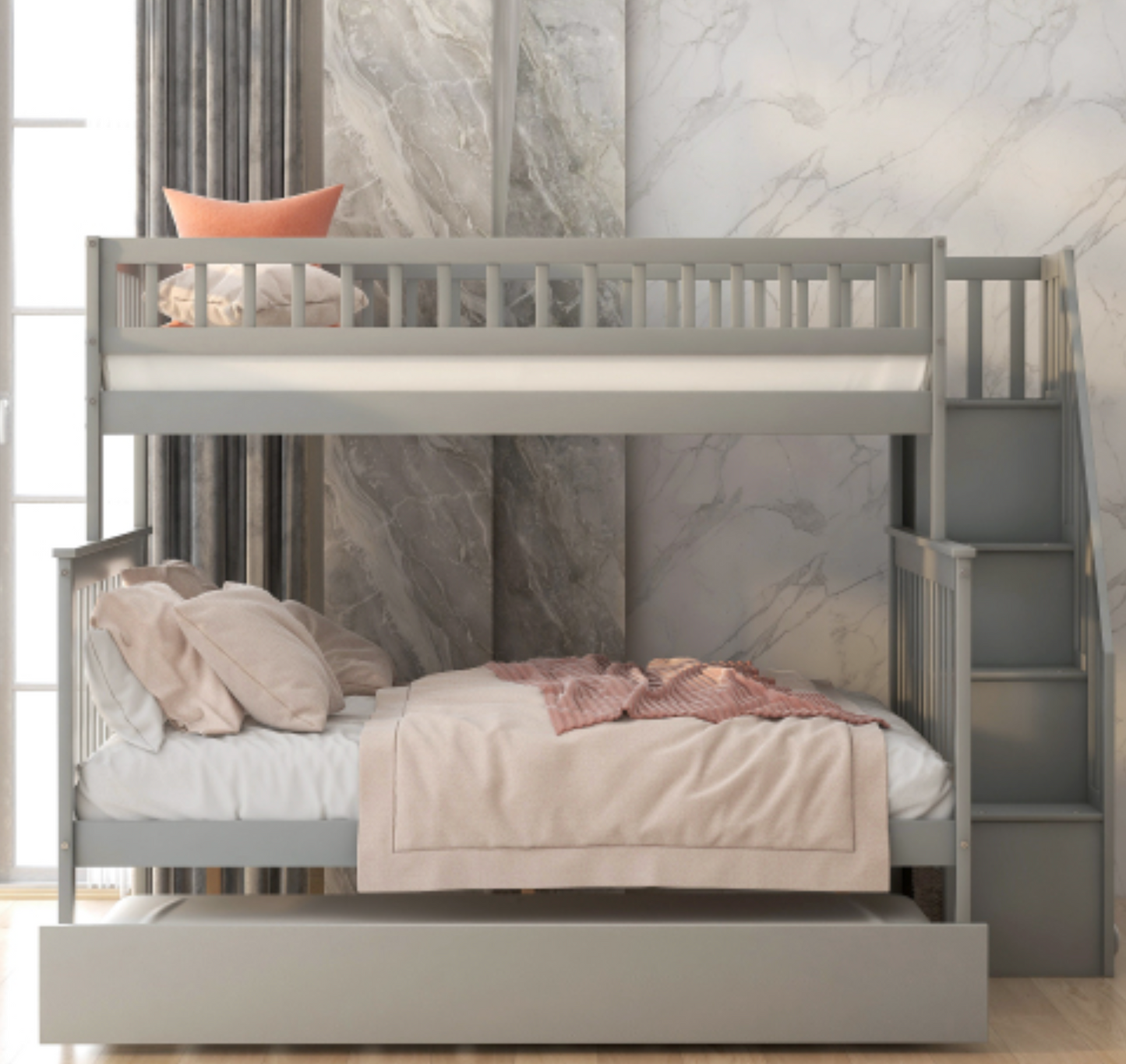 The "Dream Weaver" Twin Over Full Bunk Bed with Trundle Full View