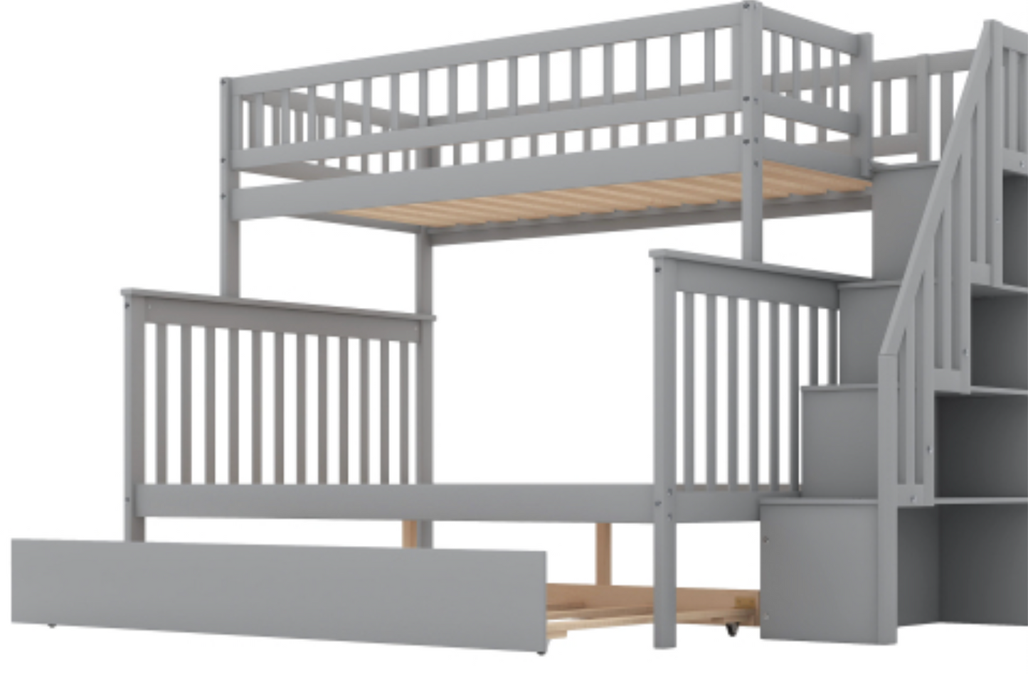 The "Dream Weaver" Twin Over Full Bunk Bed with Trundle Gray Bed Step View