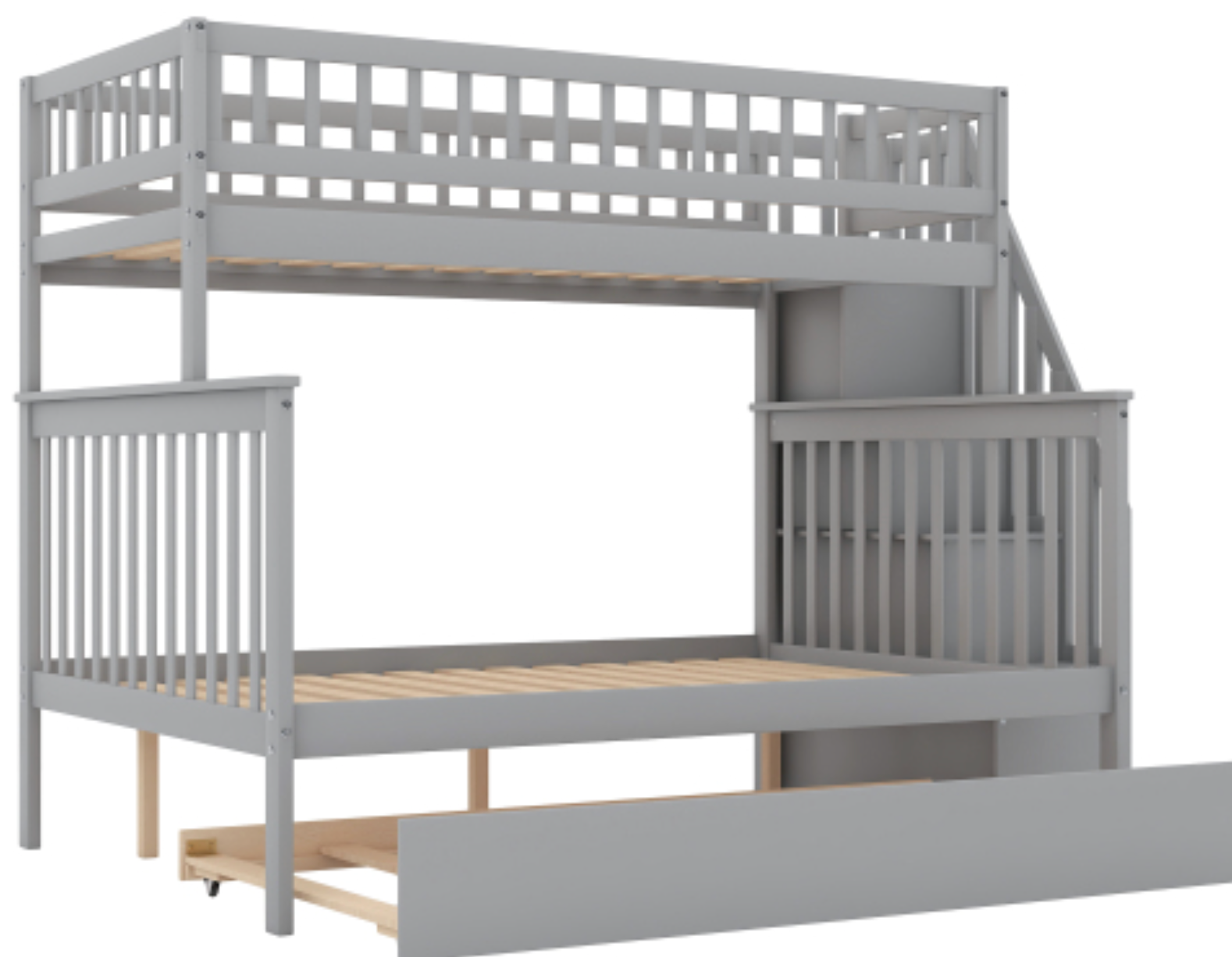 The "Dream Weaver" Twin Over Full Bunk Bed with Trundle Gray Full Bed View