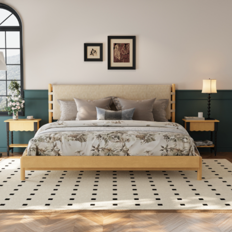The Jennifer Premium Rubber Wood Bed King Beige