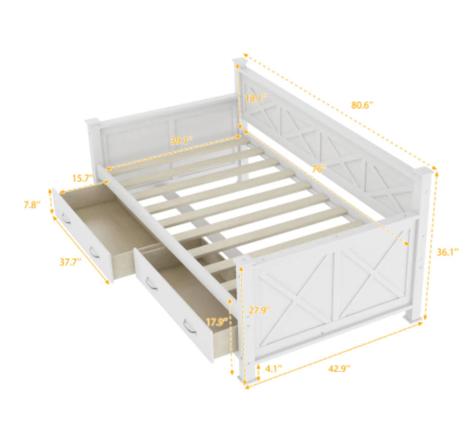 The Magnolia Homestead Twin Cream White Storage Daybed Measurements