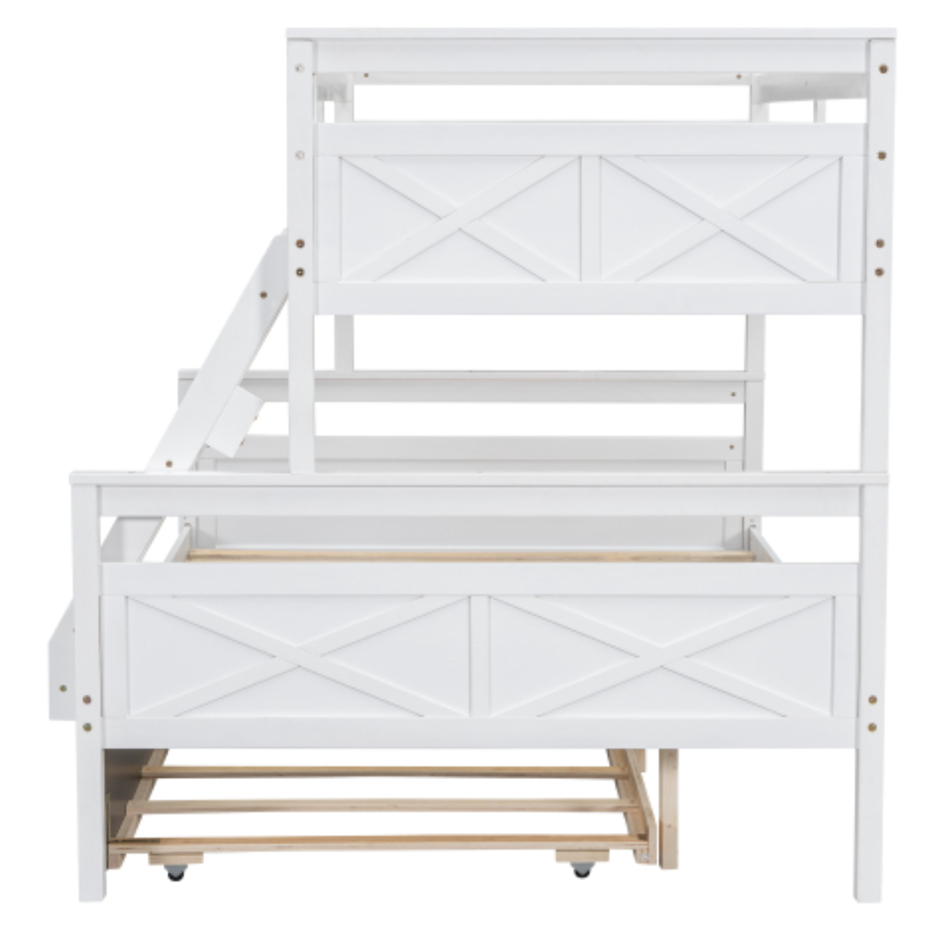 The "Space Saver" Twin Over Full Bunk Bed with Trundle White End View