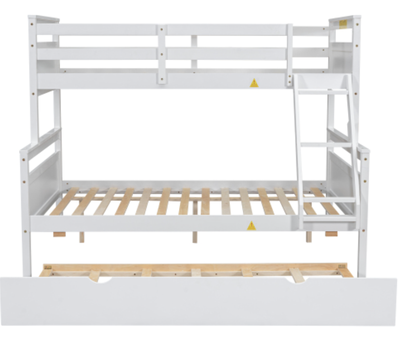 The "Space Saver" Twin Over Full Bunk Bed with Trundle White FAce Slat View