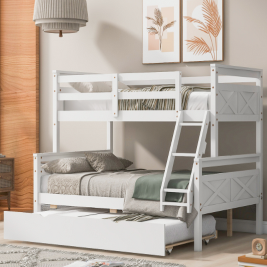 The "Space Saver" Twin Over Full Bunk Bed with Trundle White Front View