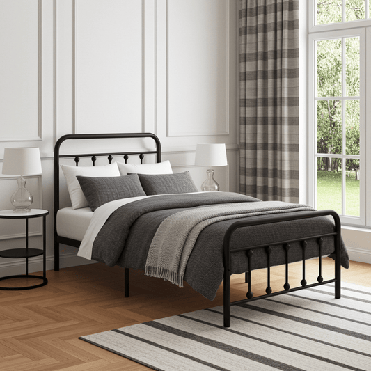 Charlotte Victorian Black Metal Bed - Twin Size - Bunk and Bed Co.