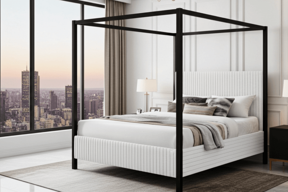 Chelsea Upholstered Canopy King Bed - Light Gray - Bunk and Bed Co.