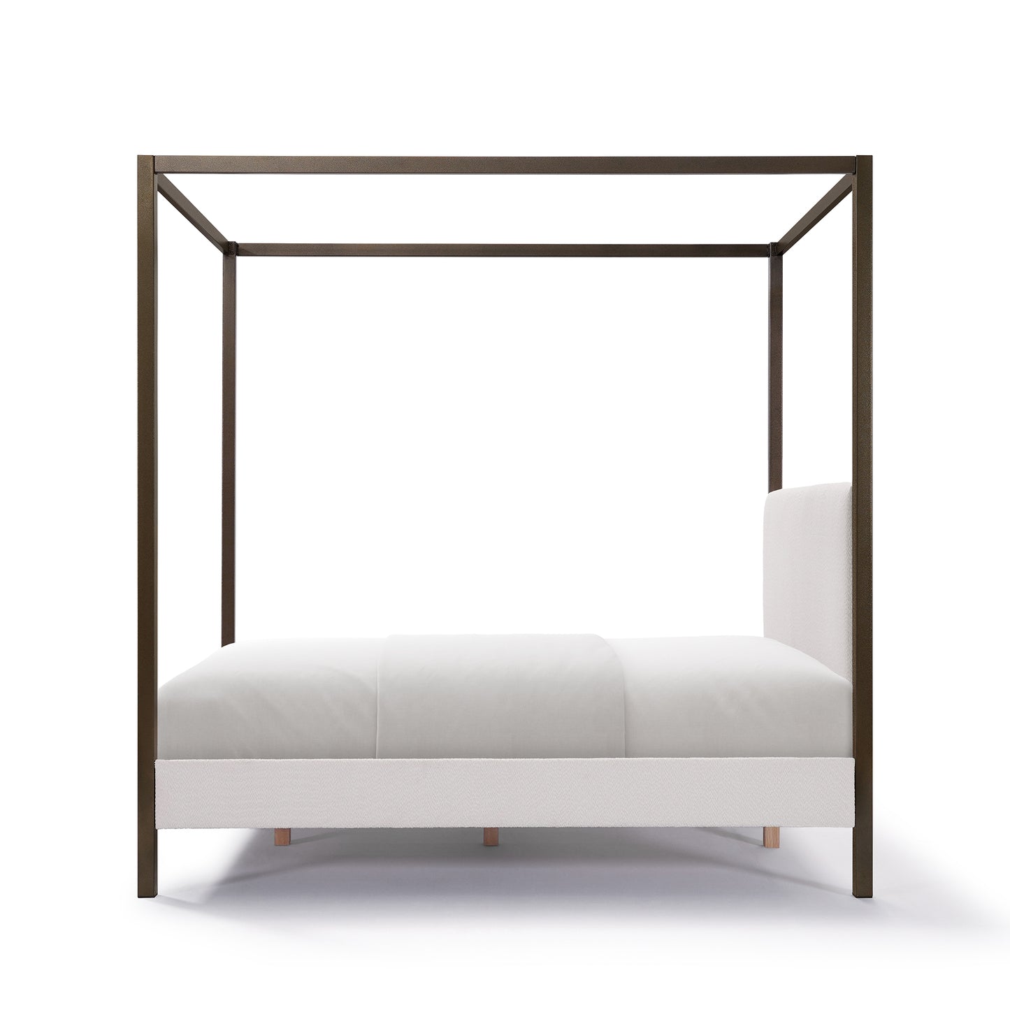 Canopy bed with white mattress on a white background