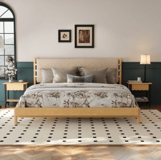 The Jennifer King Bed Premium Rubber Wood Mid Century Modern - Bunk and Bed Co.