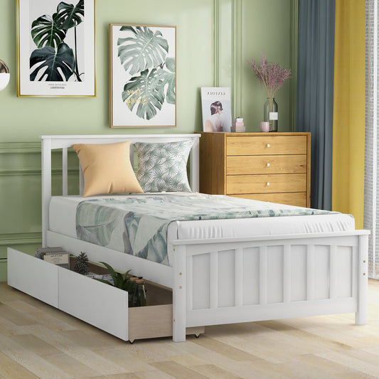 White Twin Platform Bed with Storage Drawers - Bunk and Bed Co.