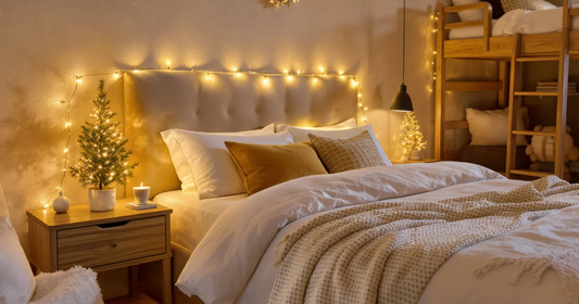 bed with light around the headboard