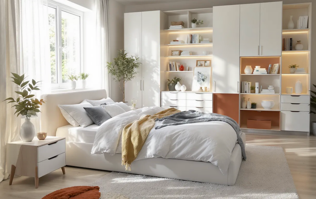 Modern Bedroom with closet and shelves